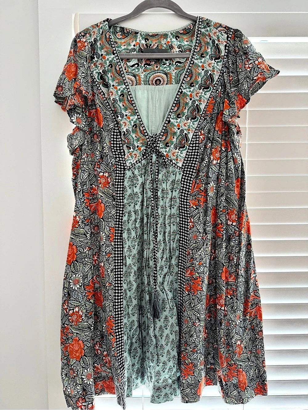 Anthropologie Floral Dress in Green & Orange Size XL